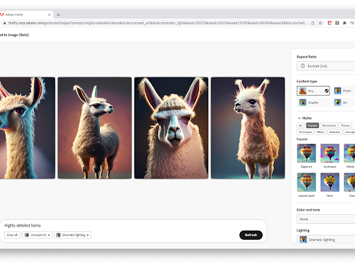 Screenshot of Adobe Firefly's generative AI graphic design interface